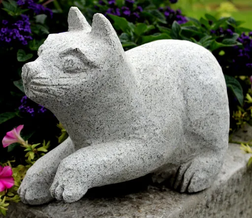 Katze aus Granit als Zierde für den Garten