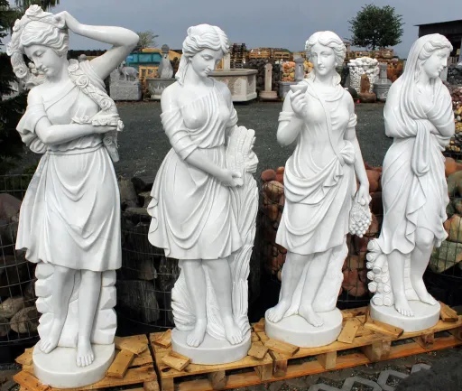Steinfiguren vier Jahreszeiten aus weißem Marmor zur Gestaltung von Parkanlagen