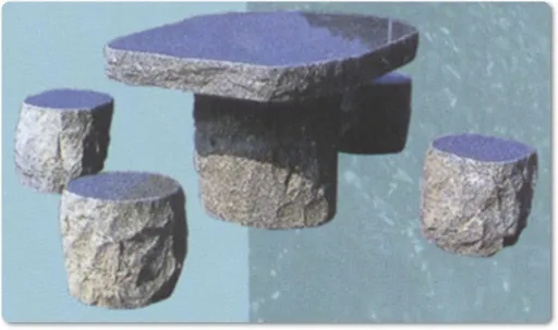 Tischgarnitur Granit natural mit vier Sitzhockern