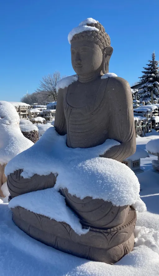 Buddha mit Schnee im Winter