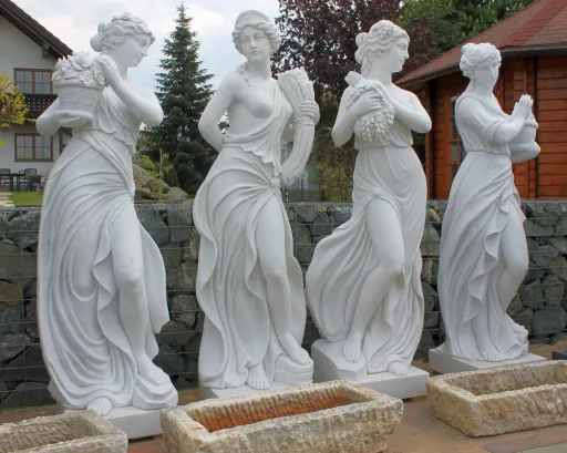 Skulpturen vier Jahreszeiten aus weißem Masha Marmor