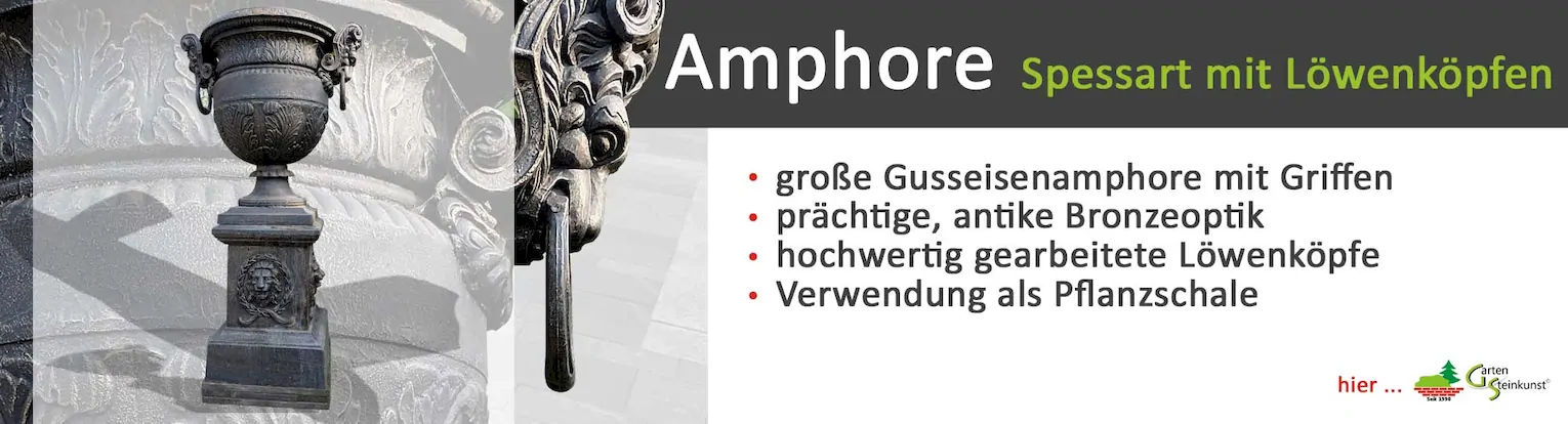 Amphore Spessart aus Gusseisen mit Löwenköpfen