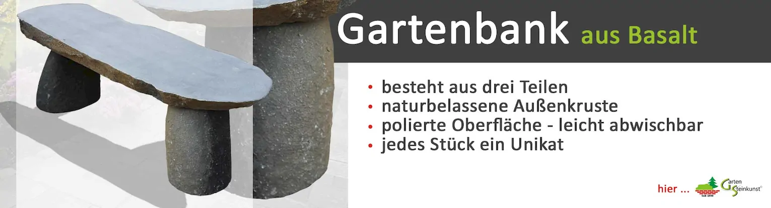 Steinbank aus Basalt für den Garten