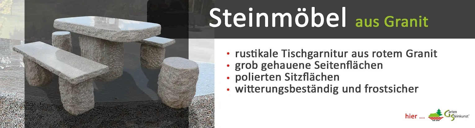 Rustikale grob behauene Steinmöbel aus Granit für den Garten